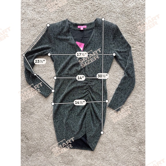 Betsey Johnson Black Metallic Ruched V-Neck Mini Dress S NEW Glam Disco Party - Picture 2 of 7